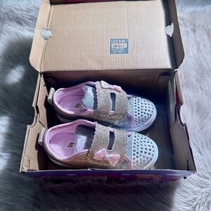 Skechers Glittery Gold and Pink Kids Sneakers